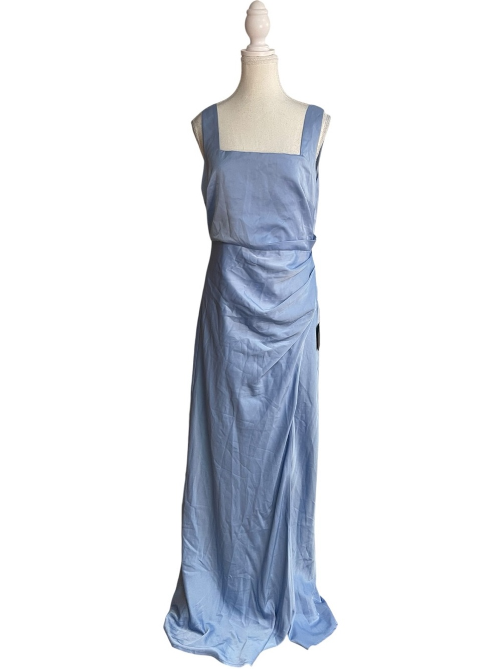 Lulus Red Carpet Romance Square Neck Satin Maxi Dress Light Blue